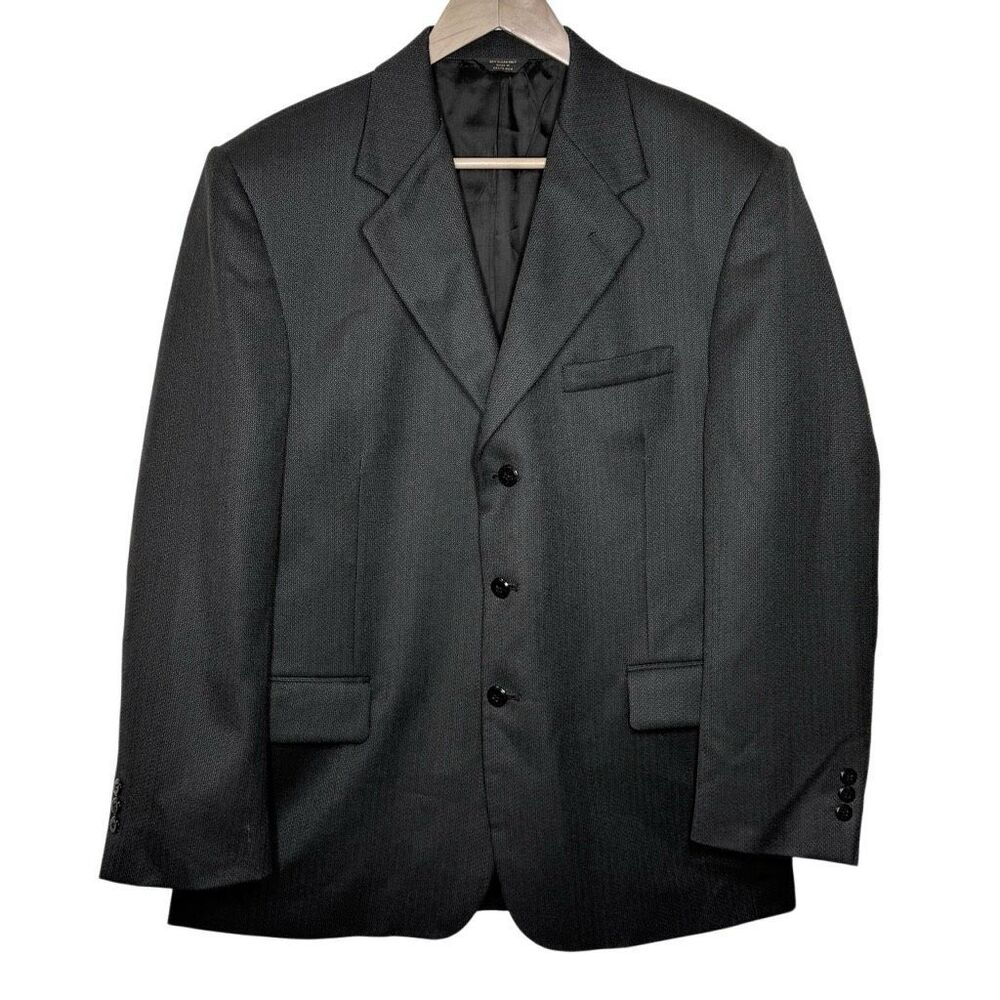 John Henry Black Long Sleeve Blazer Jacket Size 42R Three Buttons Wool Blend